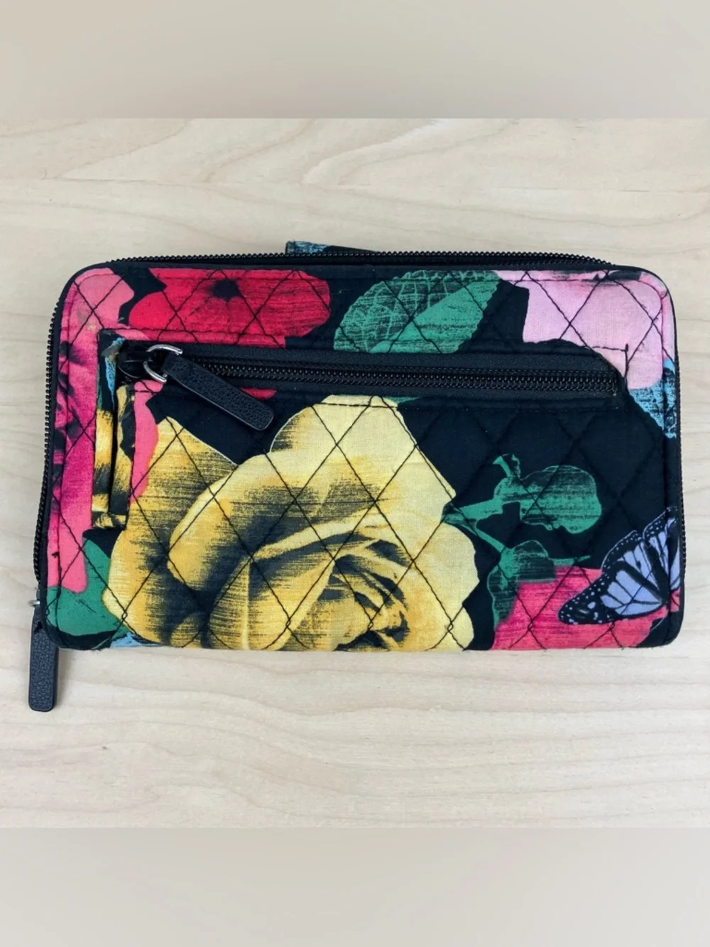 Vera Bradley Havana Rose Turnlock Zip Wallet Black Multicolor Bifold RFID - Picture 2 of 16